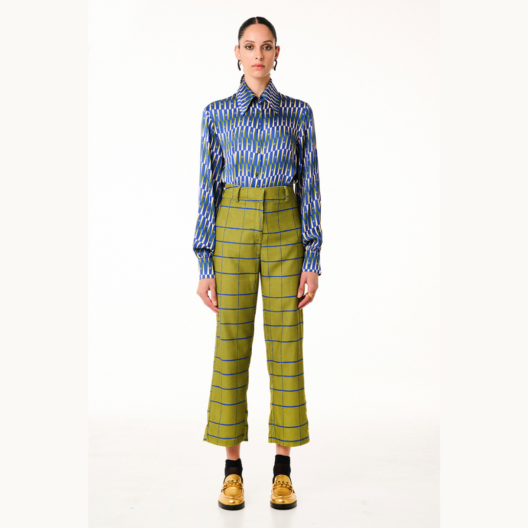 Pantaloni in Velluto Olive Squares
