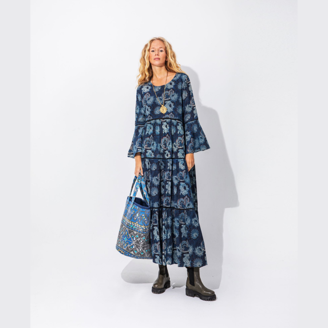 Abito floreale con pizzo Turquoise Hydra