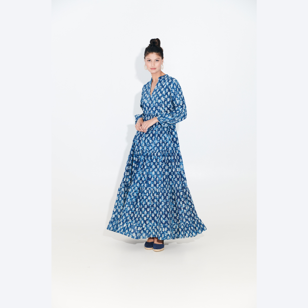 Long Dress with Puff Sleeves Turquoise Hydra