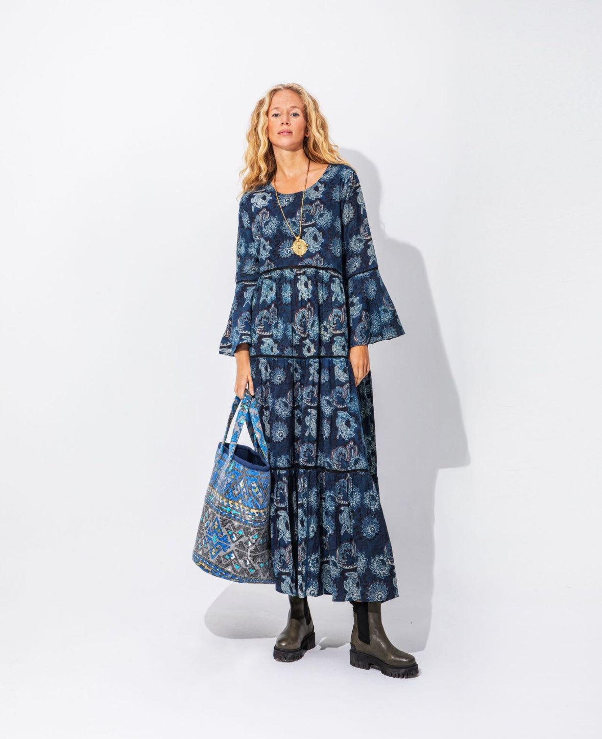 Abito floreale con pizzo Turquoise Hydra