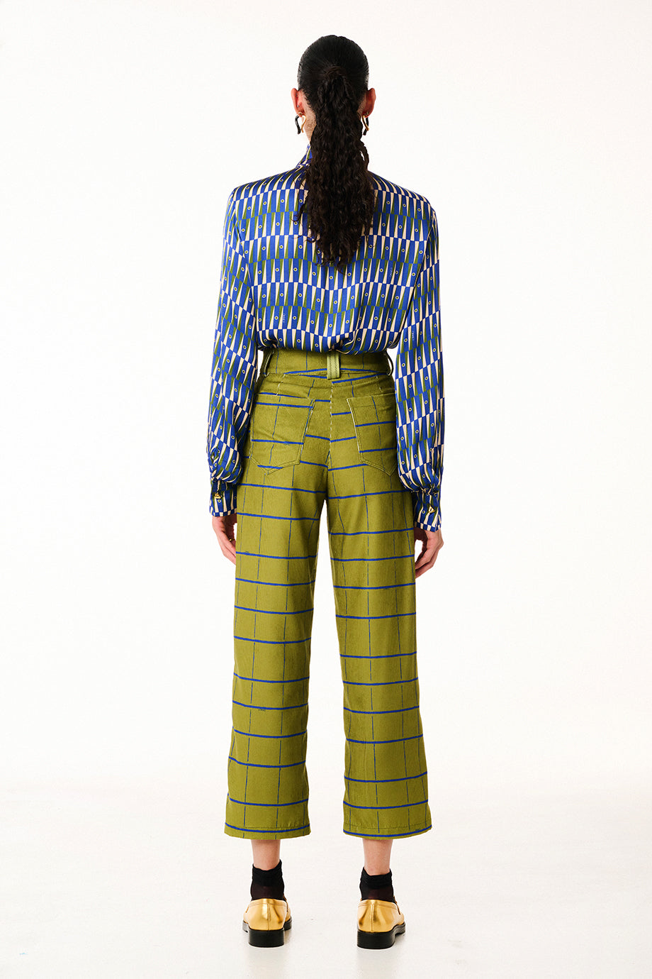 Pantaloni in Velluto Olive Squares