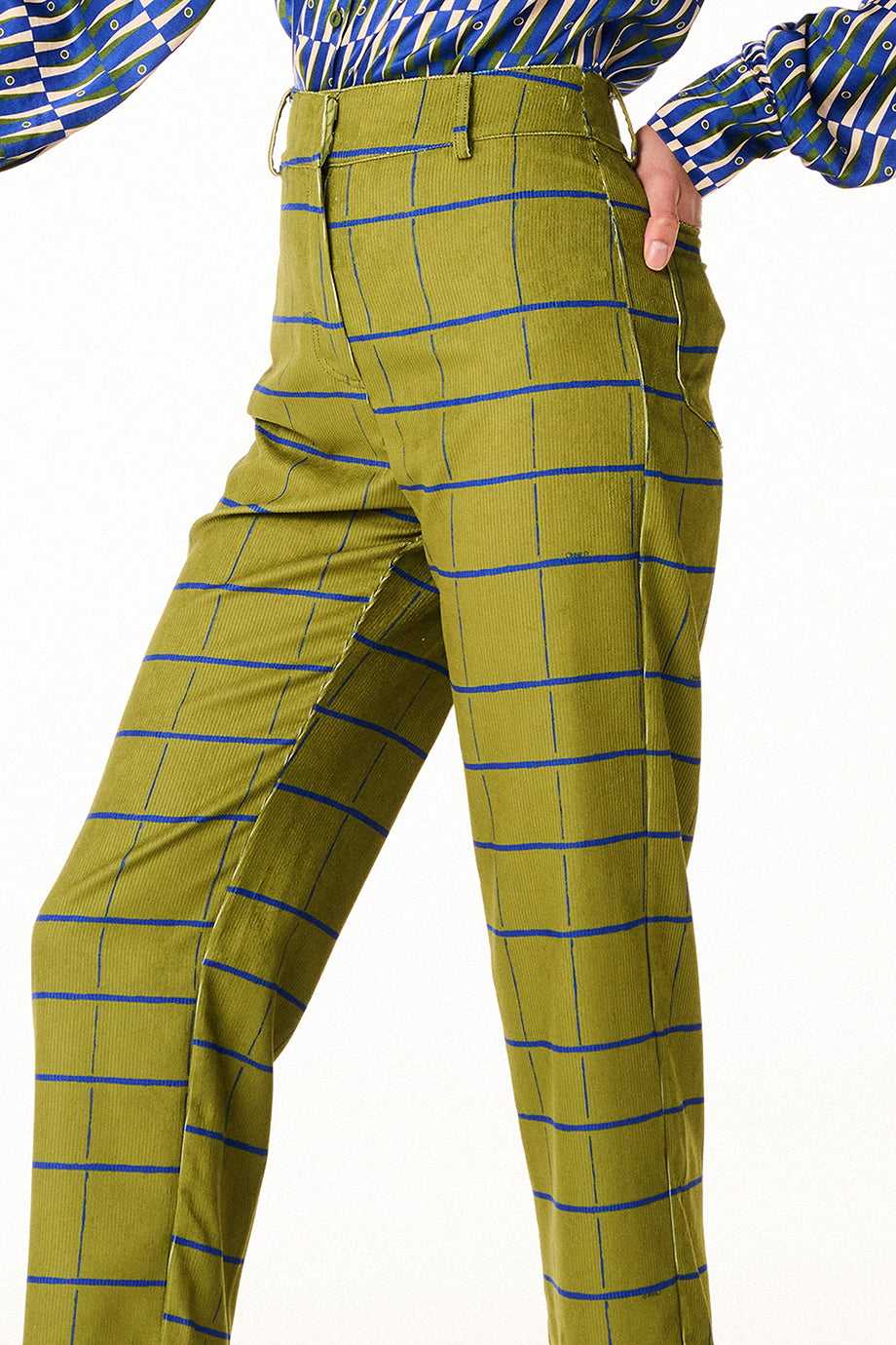 Pantaloni in Velluto Olive Squares