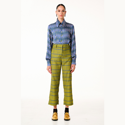 Pantaloni in Velluto Olive Squares