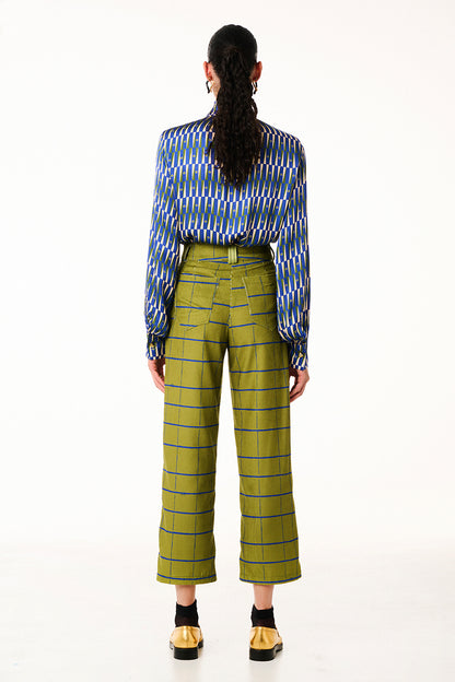 Pantaloni in Velluto Olive Squares