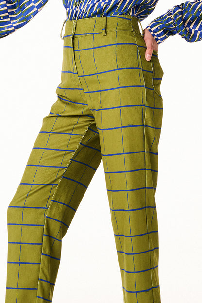 Pantaloni in Velluto Olive Squares