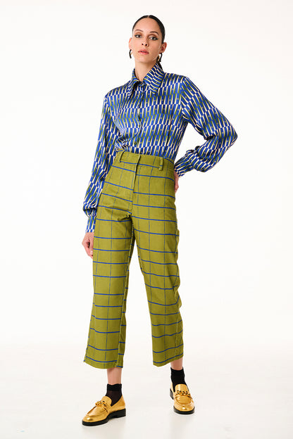 Pantaloni in Velluto Olive Squares